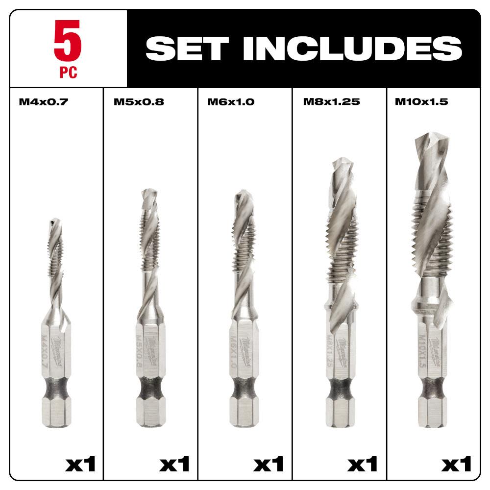 Milwaukee SHOCKWAVE 5 Pc. Metric Impact Drill Tap Set 48-89