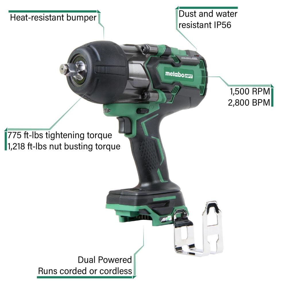 Metabo HPT Multivolt 36V Brushless 1 2In Hog Ring Impact Wrench Bare Tool WR36DBQ4M Acme Tools