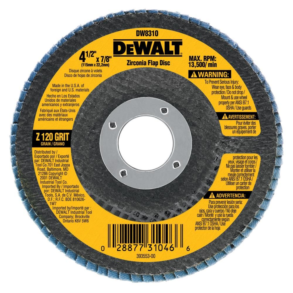 DEWALT 4-1/2-in x 7/8-in 120 Grit Zirconia Flap Disc DW8310 - Acme