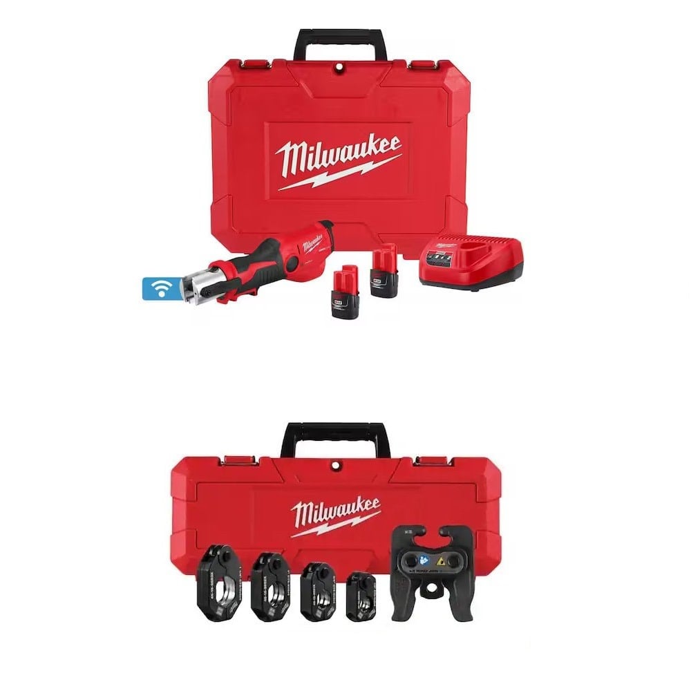 Milwaukee M12 Press Tool Kit and CTS-V Pivoting Press Ring Set Bundle