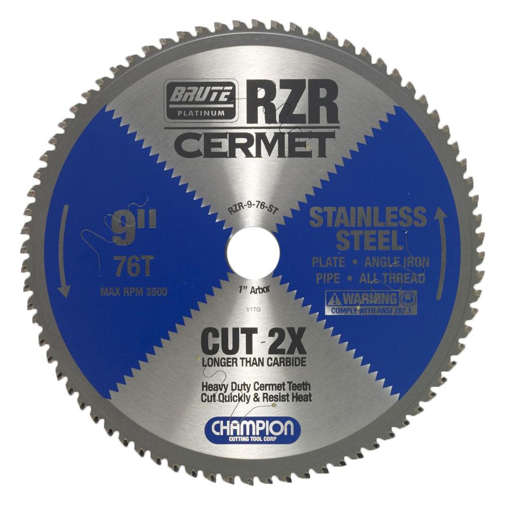 

Cermet Tipped Circular Saw Blade 9 In. (Stainless Steel Cutting)