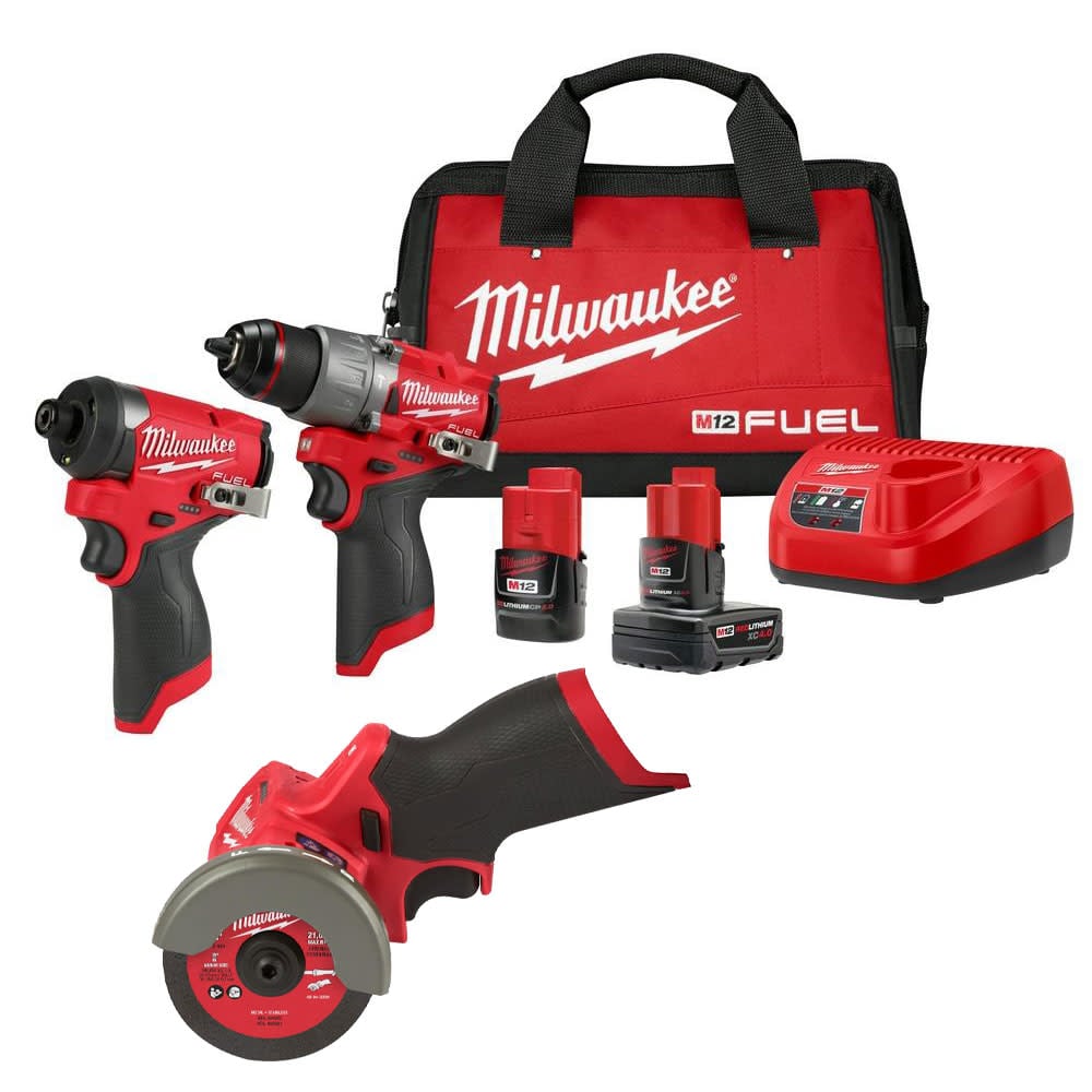 Milwaukee M12 FUEL Drill Driver, Impact Driver & Cut Off Tool Combo Kit