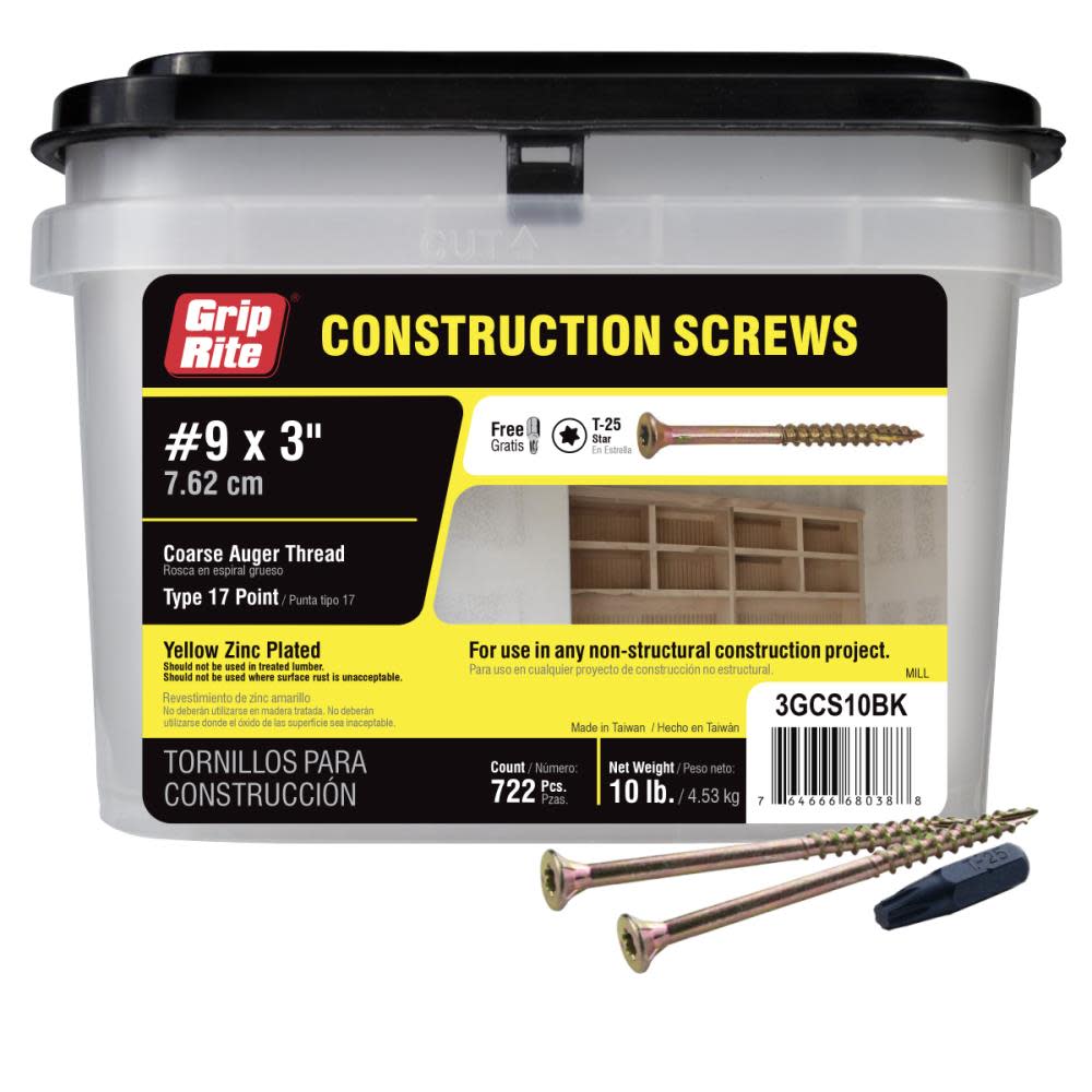 

Grip-Rite 10-Lb #9 x 3-in Bugle-Head Yellow Zinc Type 17 Star-Drive Interior Wood Screw