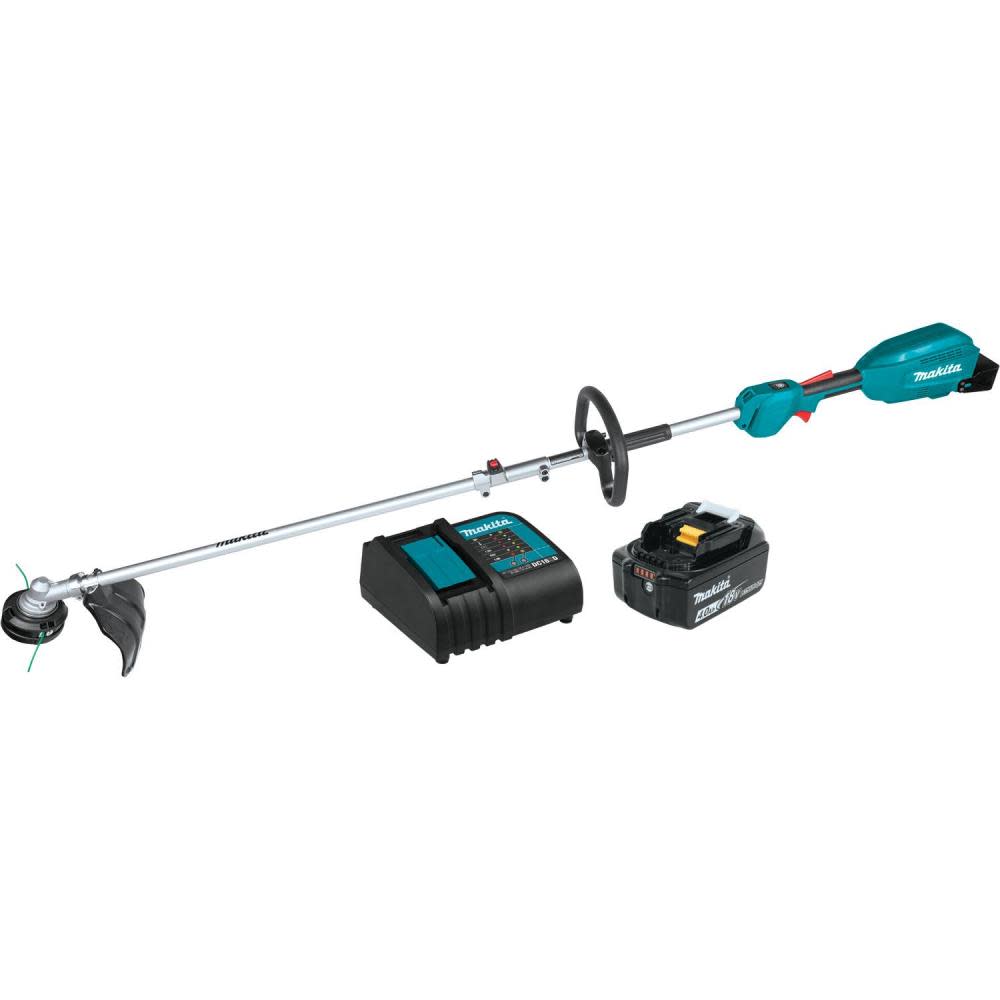 View Makita 18V LXT Lithium-Ion Brushless Cordless Couple Shaft Power Head Kit with 13in String Trimmer Attachment (4.0Ah)