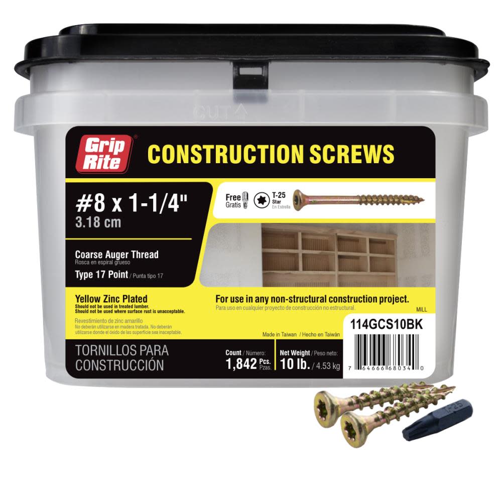 

Grip Rite Screws #8 x 1.25" Bugle-Head Yellow Zinc Type 17 Star-Drive Interior Wood 10lbs