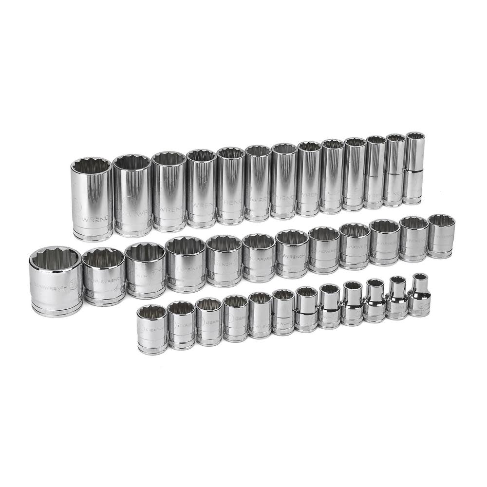 GEARWRENCH 37pc 1/2 In. Drive 12 Point Standard and Deep Metric Socket Set