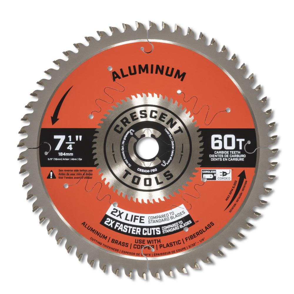 

Crescent APEX Circular Saw Blade 7 1/4" x 60 Tooth Medium Aluminum