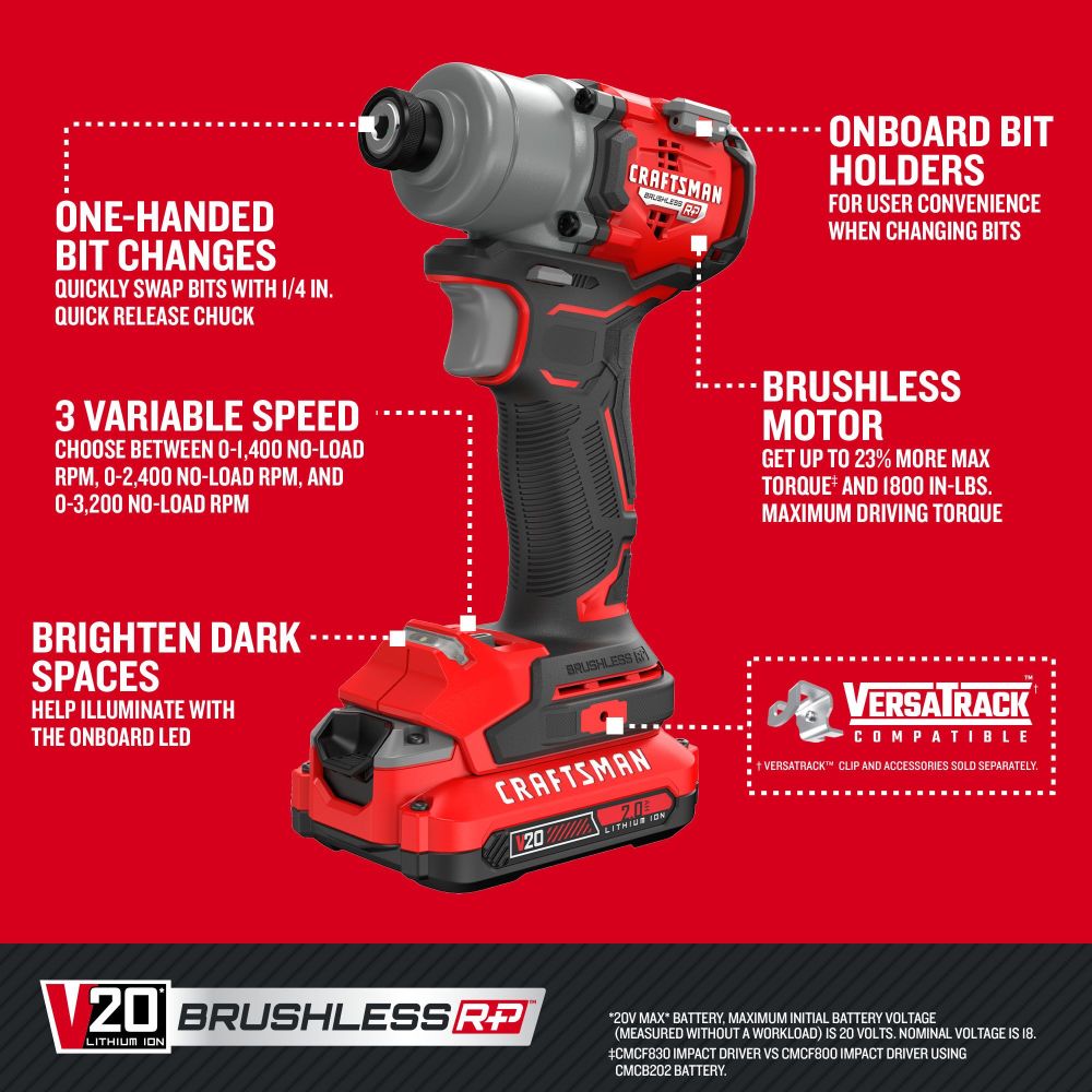 CRAFTSMAN V20* Cordless Drill/Driver Kit (CMCD701C2) Craftsman V20 Cordless 1&frasl;2 in. Drill Driver CMCD700 Power Tool