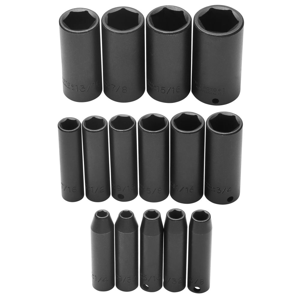 Proto 3/8 in Drive 15 Piece Deep Impact Socket Set 6 Point J72116 Acme Tools