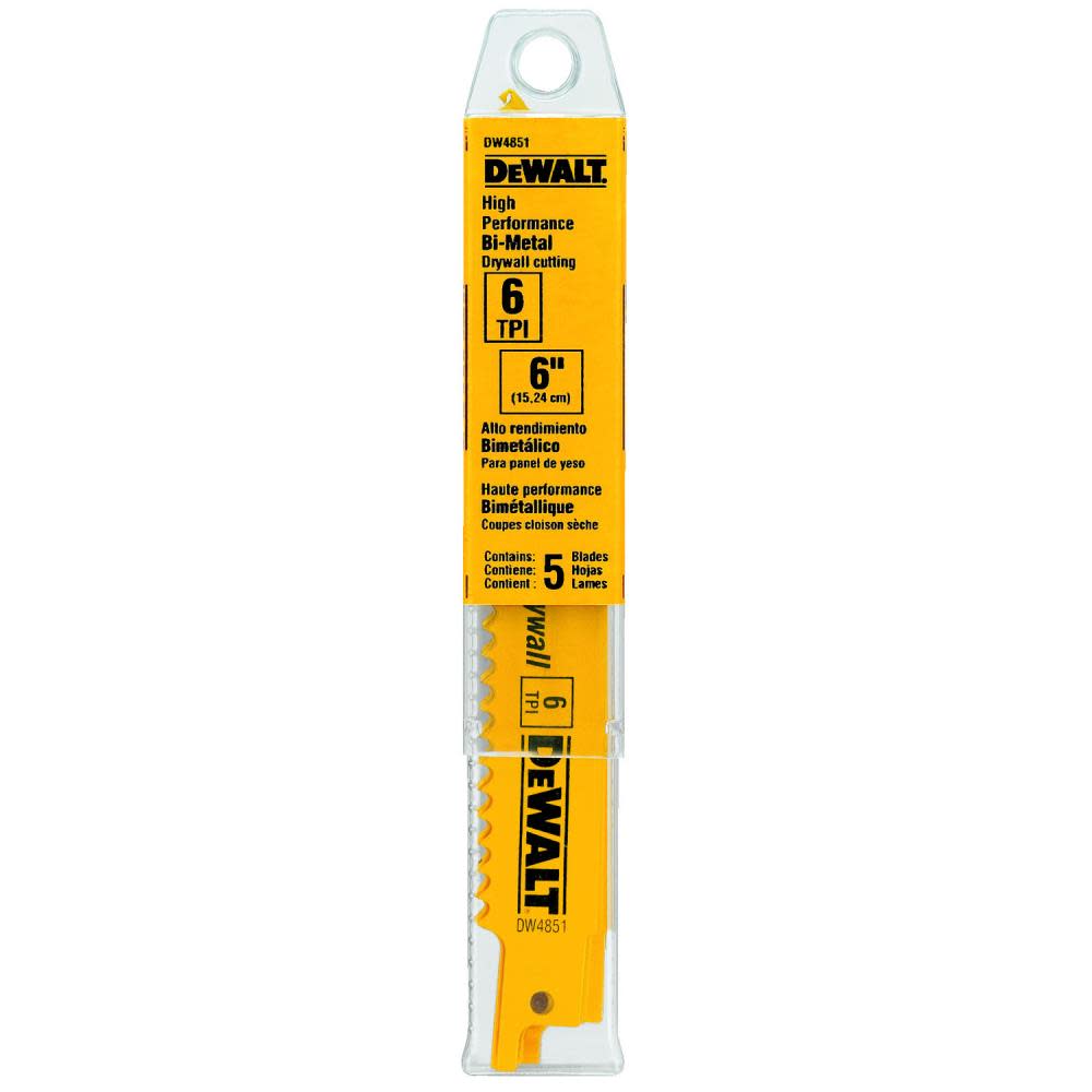 

DEWALT 6-in 6TPI Plaster Cutting Bi-Metal Reciprocating Saw Blade (5 pack)