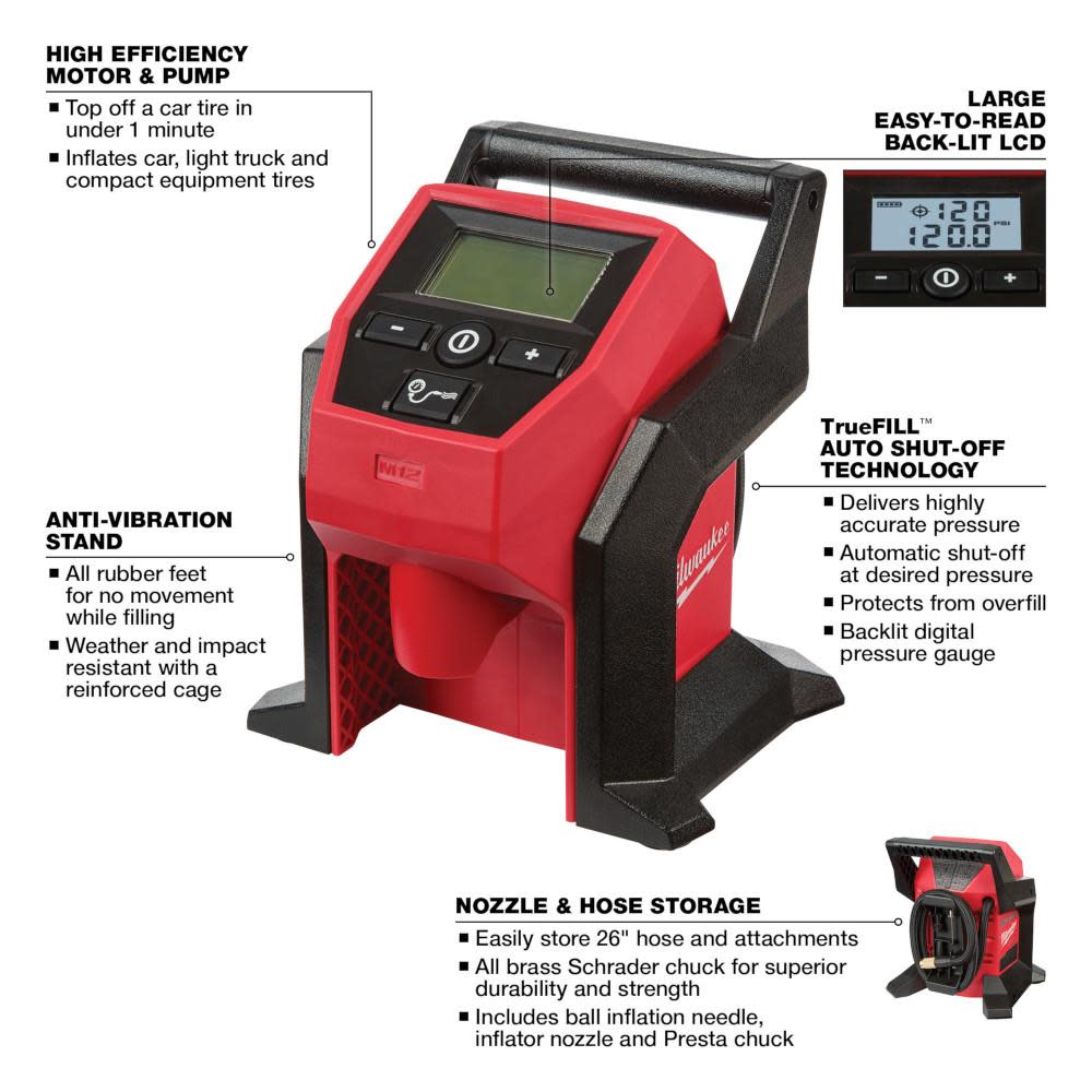 Milwaukee M12 Compact Inflator Bare Tool 2475 20 Acme Tools