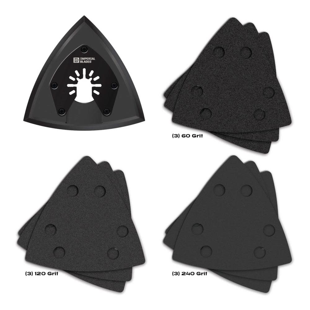 

Imperial Blades One Fit 3-1/2" Oscillating Triangle Sanding Pad + Sandpaper Variety Pack 10PC