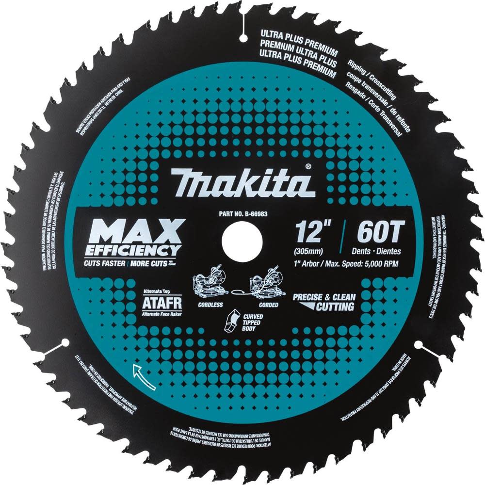 

Makita 12" 60T Carbide-Tipped Max Efficiency Miter Saw Blade