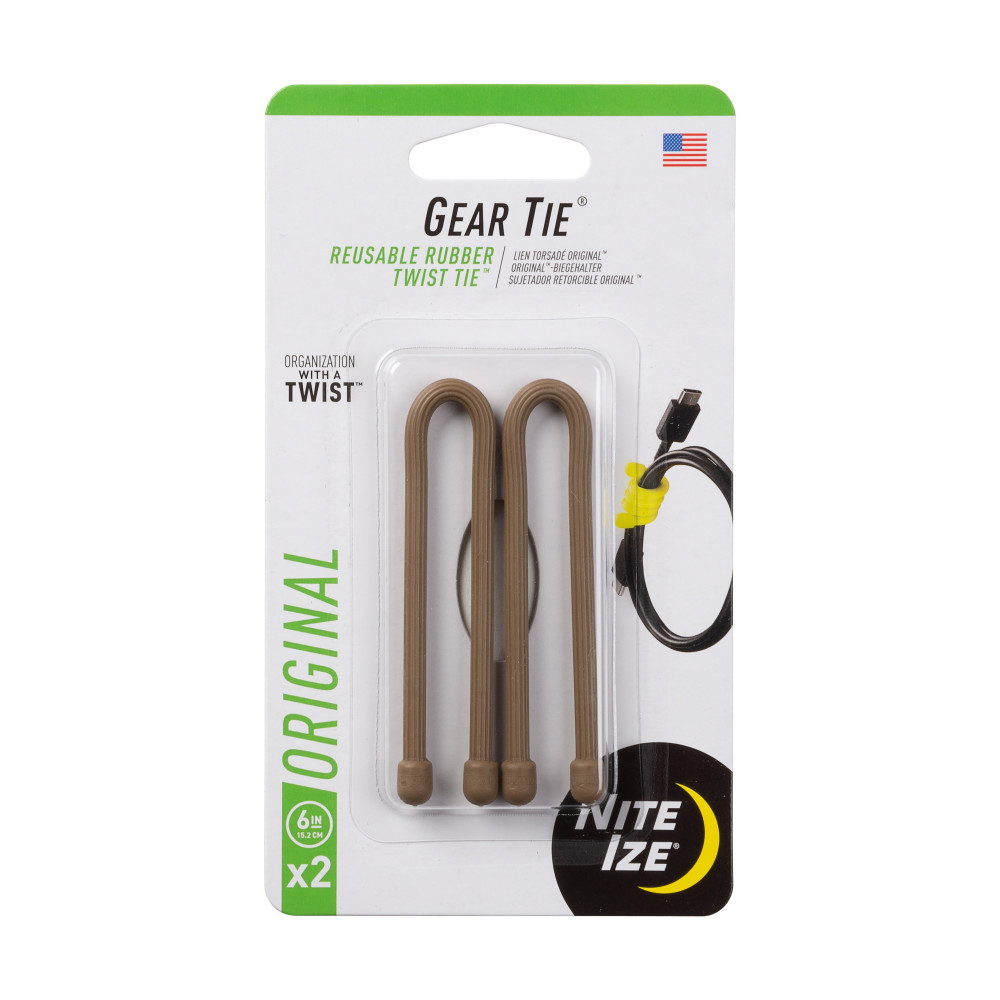

Nite Ize Gear Tie Reusable Rubber Twist Tie 6" 2pk Coyote