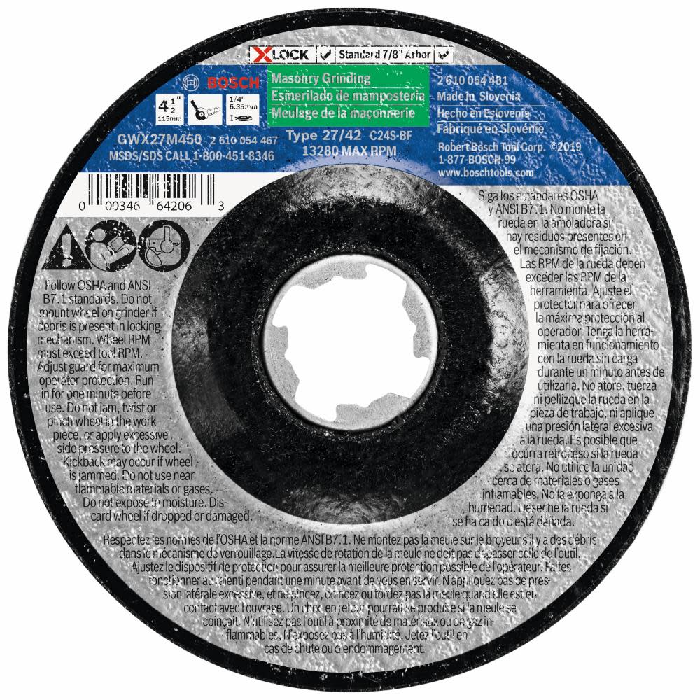 

Bosch 4-1/2 In. x 1/4 In. X-LOCK Arbor Type 27 30 Grit Masonry Grinding Abrasive Wheel