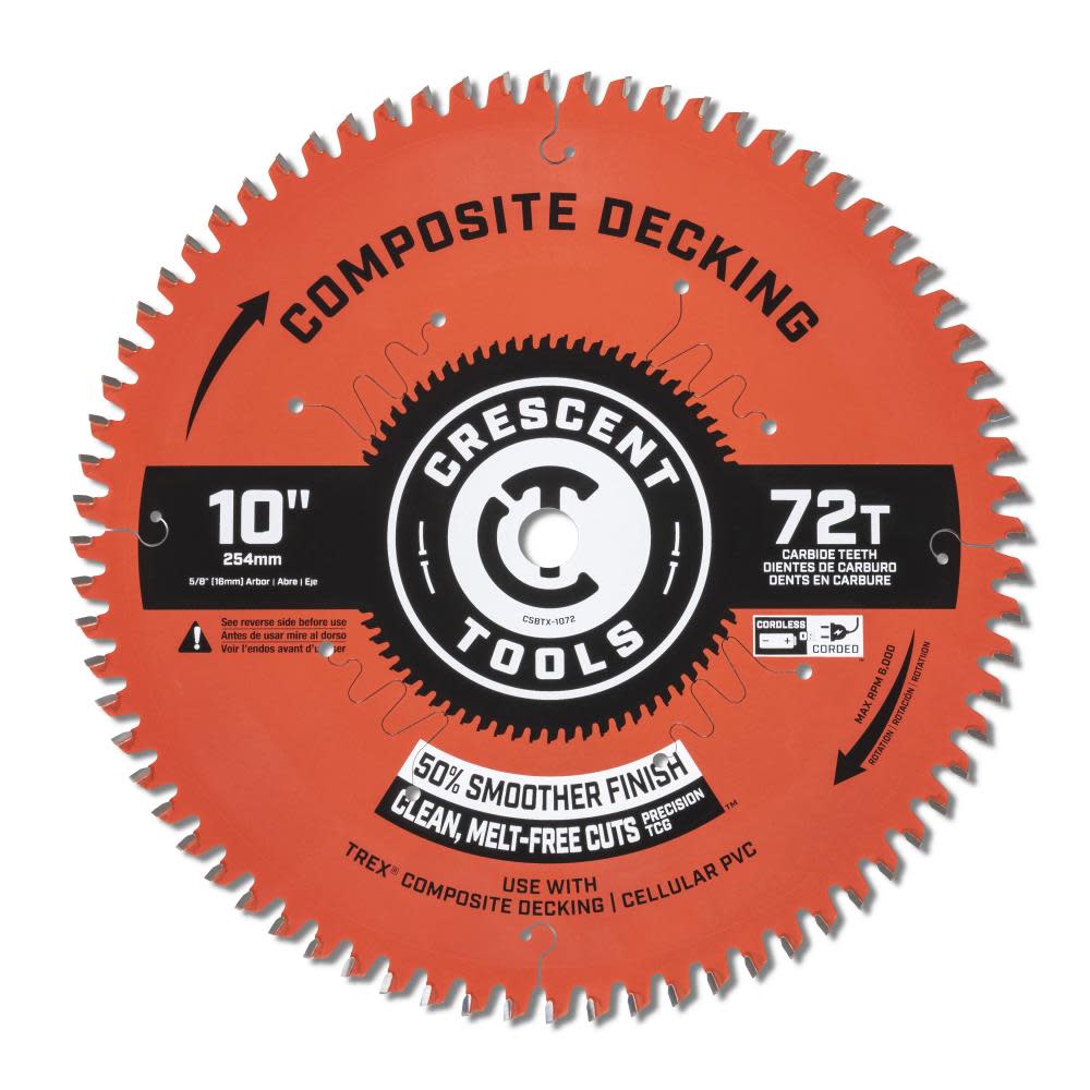 

Crescent Circular Saw Blade 10" x 72 Tooth Composite Decking