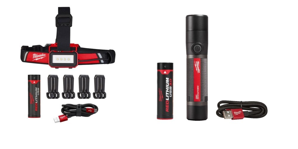Milwaukee Headlamp USB Rechargeable Low-Profile & USB Rechargeable 800 Lumens Compact Flashlight Kit Bundle