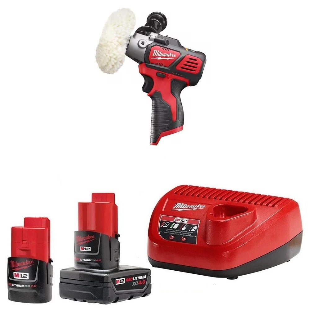 View Milwaukee M12 Polisher/Sander-Bare Tool, CP 2Ah & XC 4Ah Starter Kit Bundle