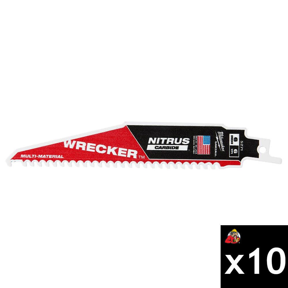Milwaukee NITRUS CARBIDE WRECKER 6 Inch SAWZALL Blade Bundle, 10 Pieces