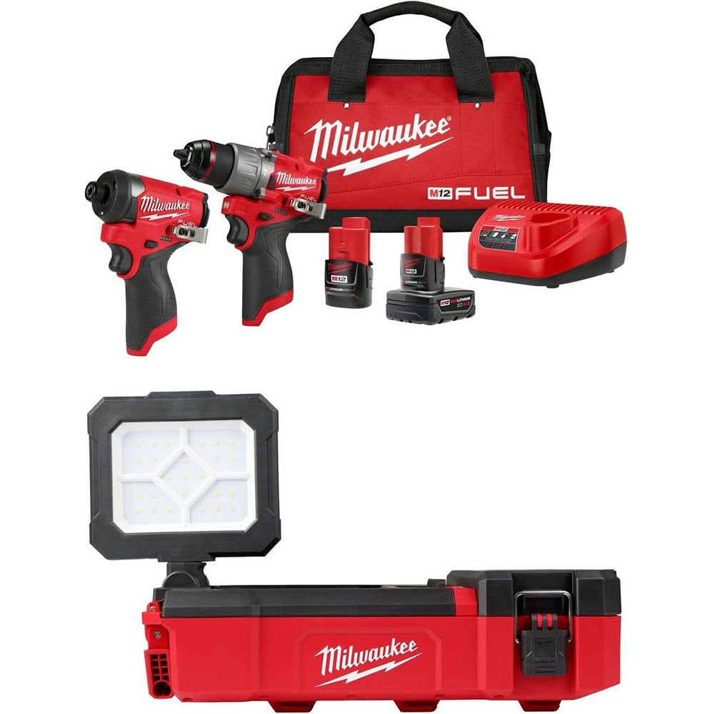 Milwaukee M12 FUEL 2-Tool Combo Kit, M12 Packout Flood Light with USB Bundle