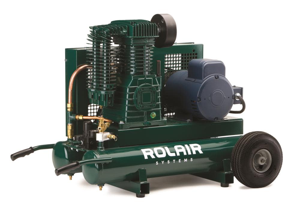 

Rolair 5 HP 230V 18.8 CFM@90PSI 9 Gall Twin Tank Constant-Run Compressor