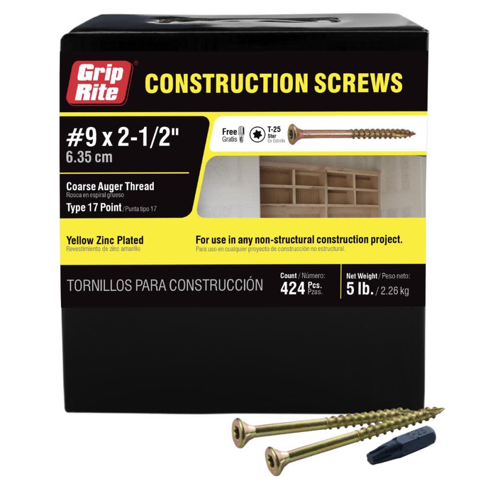 

5-Lb #9 x 2.5-in Bugle-Head Yellow Zinc Type 17 Star-Drive Interior Wood Screw