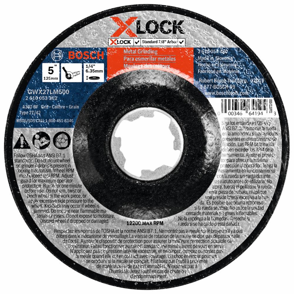 

Bosch 5 In. x 1/4 In. X-LOCK Arbor Type 27 30 Grit Metal Grinding Abrasive Wheel