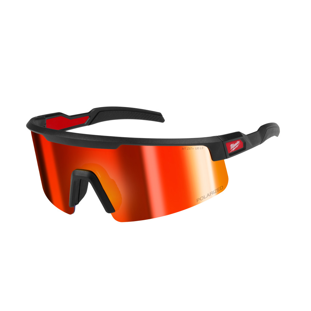 Milwaukee Polarized Wrap Around Safety Glasses - Red Mirrored Dual