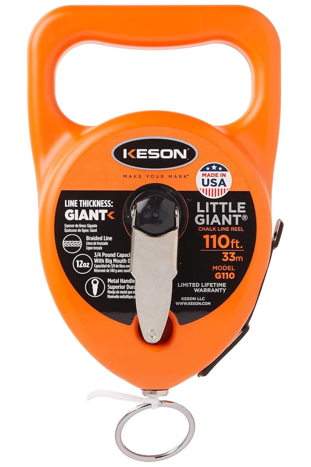 Keson Giant 110 Ft Length 12 Oz Capacity String Chalk Line Reel G110 ...