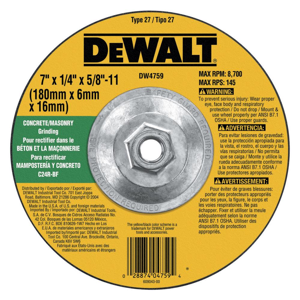 

DEWALT 7-in x 1/4-in x 5/8-in to 11 Grinding Wheel