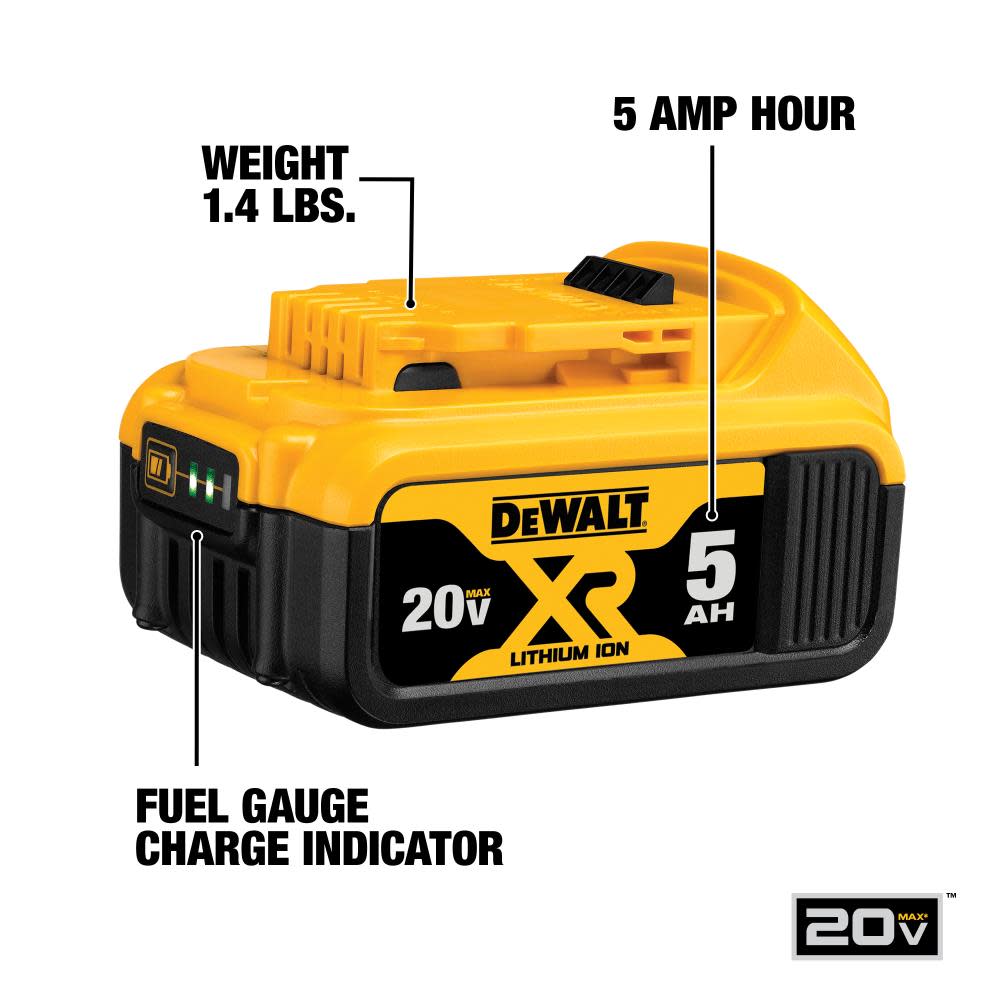 DEWALT 20V MAX XR Starter Kit 5.0Ah Battery 2 Pack with Charger and Bag DCB205 2CK Acme Tools
