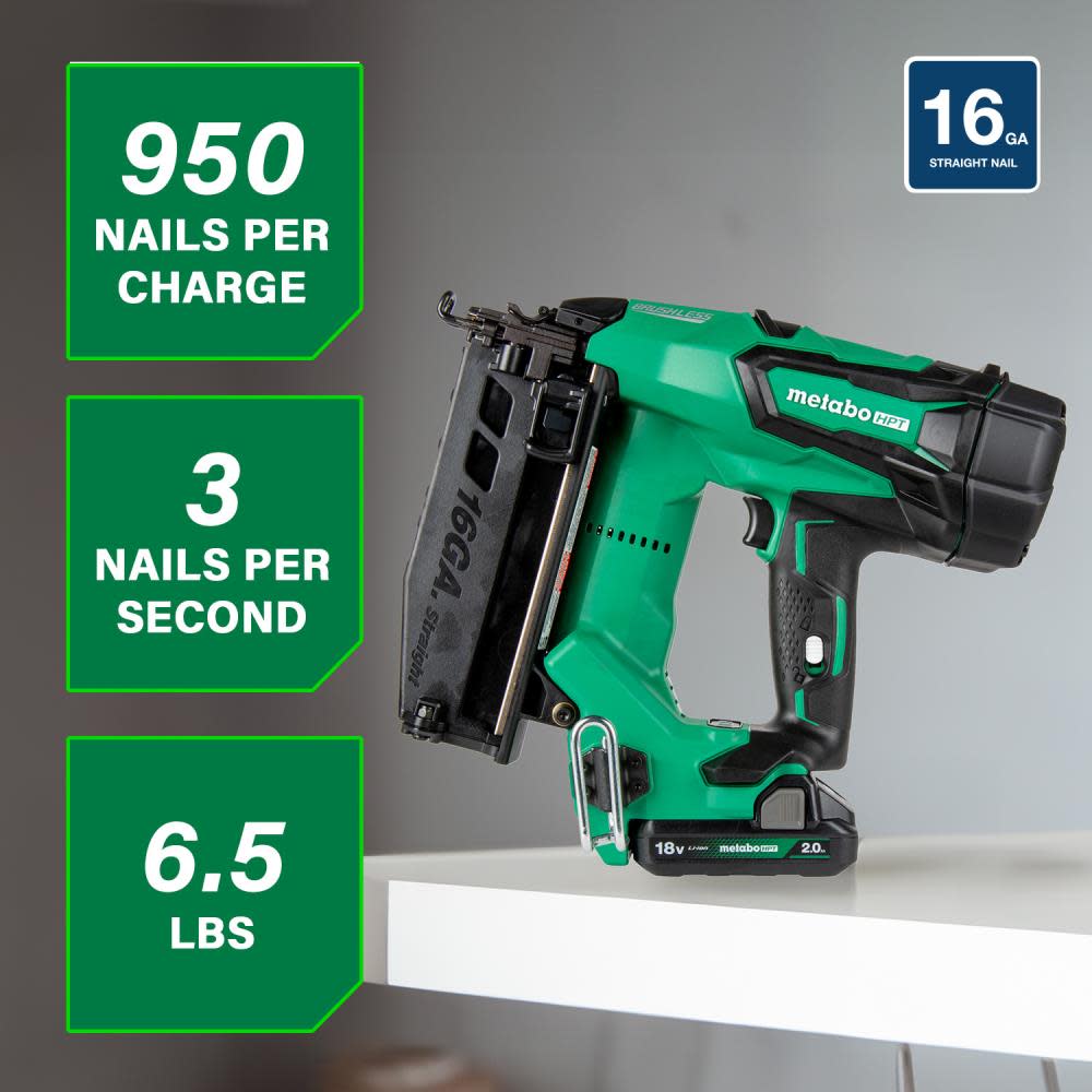 Metabo HPT 18V MultiVolt Straight Finish Nailer 16 Gauge 2Ah Kit