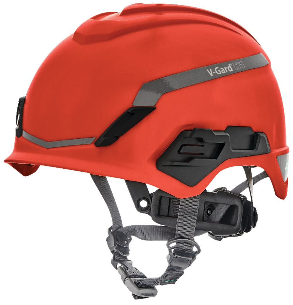 

MSA Safety Works V Gard H1 Safety Helmet Novent Red Fas Trac III Pivot