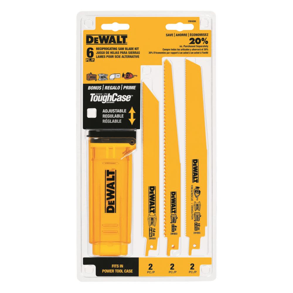 

DEWALT Bi-Metal Reciprocating Saw Blade 6-Pack with Telescoping Case