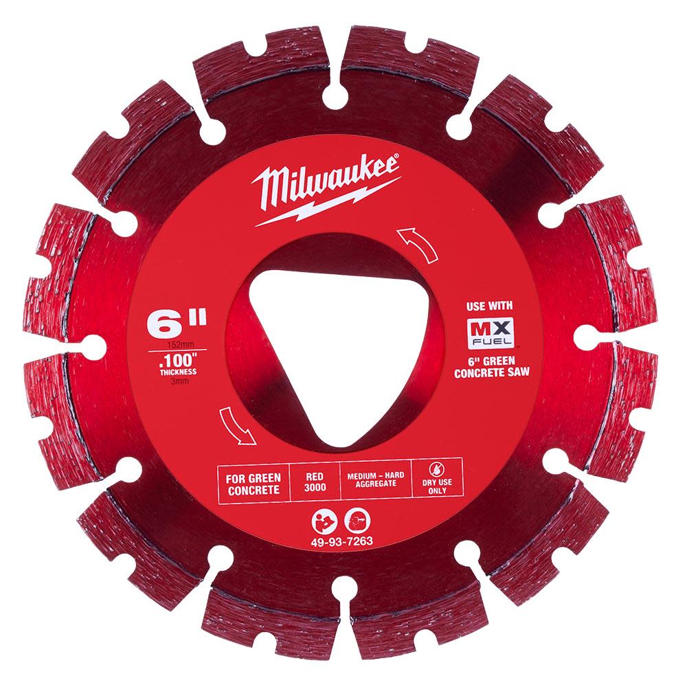 Milwaukee 6 Inch Red Segmented Rim Diamond Blade for Green Concrete