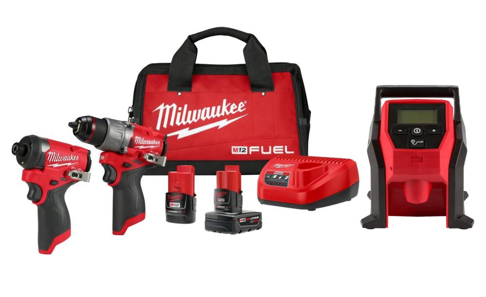 Milwaukee M12 FUEL Drill, Driver & Inflator Combo Kit Bundle 349722