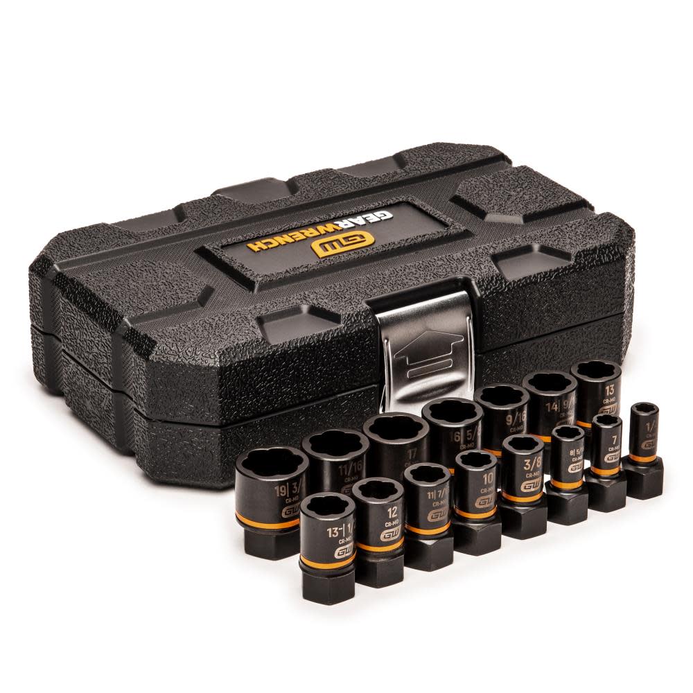 

GEARWRENCH 15 pc 1/4 In. & 3/8 In. Drive Bolt biter Impact Extraction Socket Set