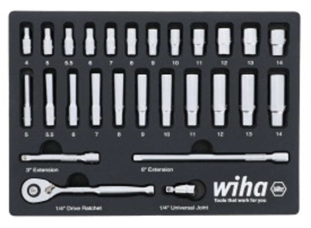 

Wiha 1/4 Drive Professional Socket Tray Set Metric 27pc