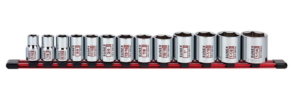 1/2 In. Dr 6 Pt Standard SAE Socket Rail 13 Pc Set - 29002C - By Brand  sku 29002C