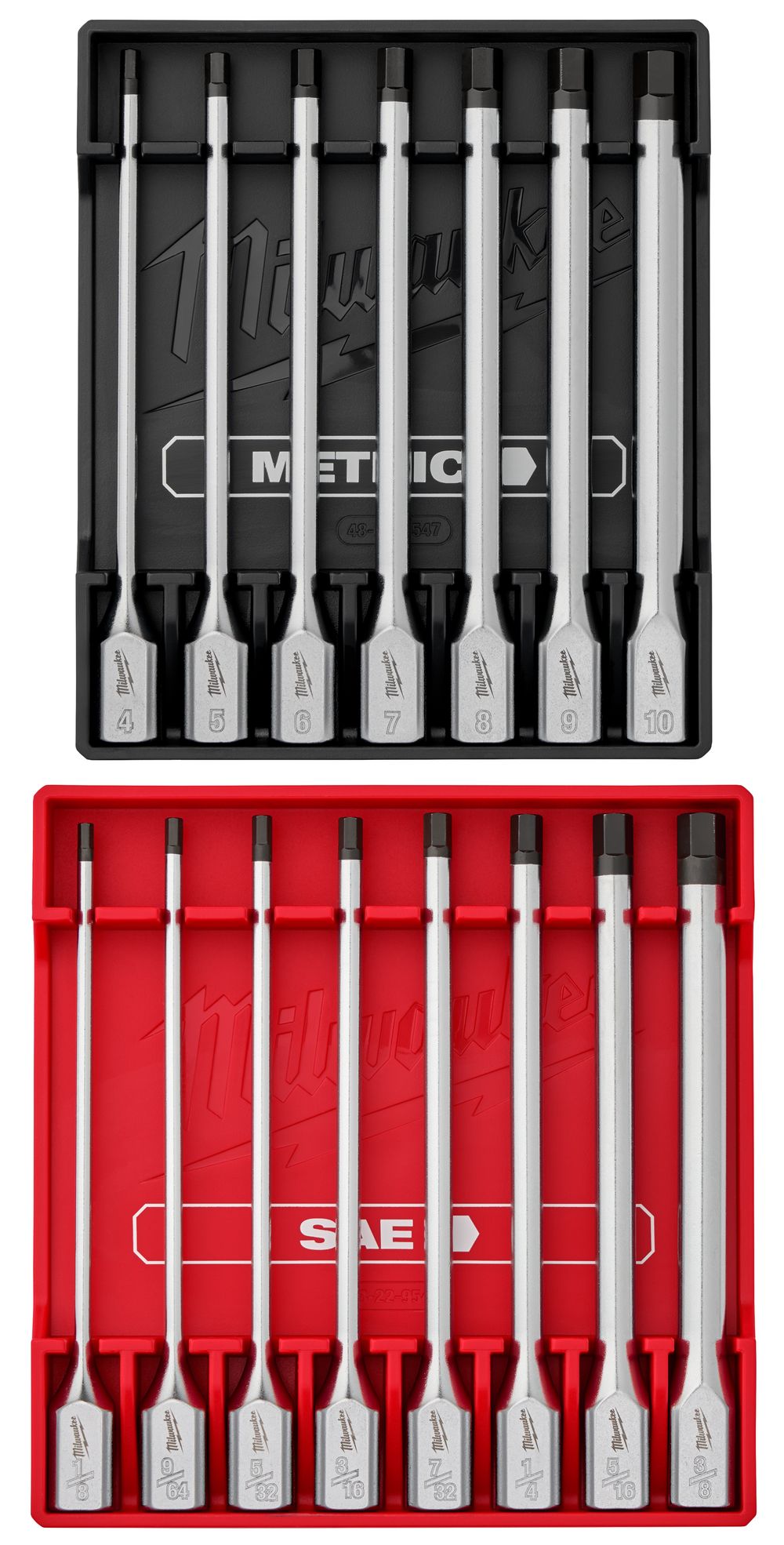 Milwaukee 3/8 Inch Drive Metric Long Hex Bit Socket Set and 3/8 Inch Drive SAE Long Hex Bit Socket Set Bundle