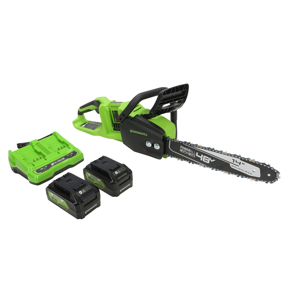 Greenworks 14in 48V Chainsaw with 4Ah Battery 2pk & Dual Charger