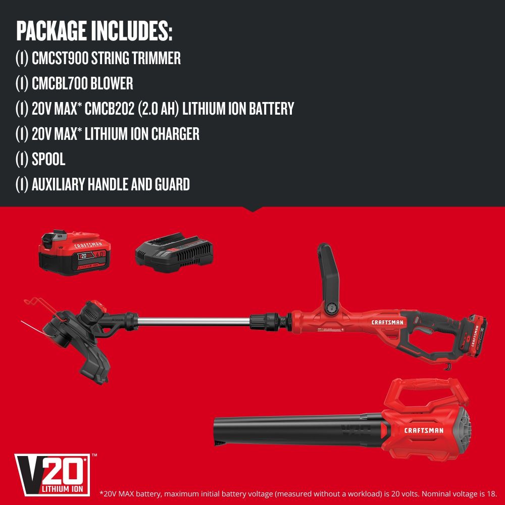 CRAFTSMAN V20 WEEDWACKER String Trimmer Blower Combo Kit CMCK197D1 Acme Tools