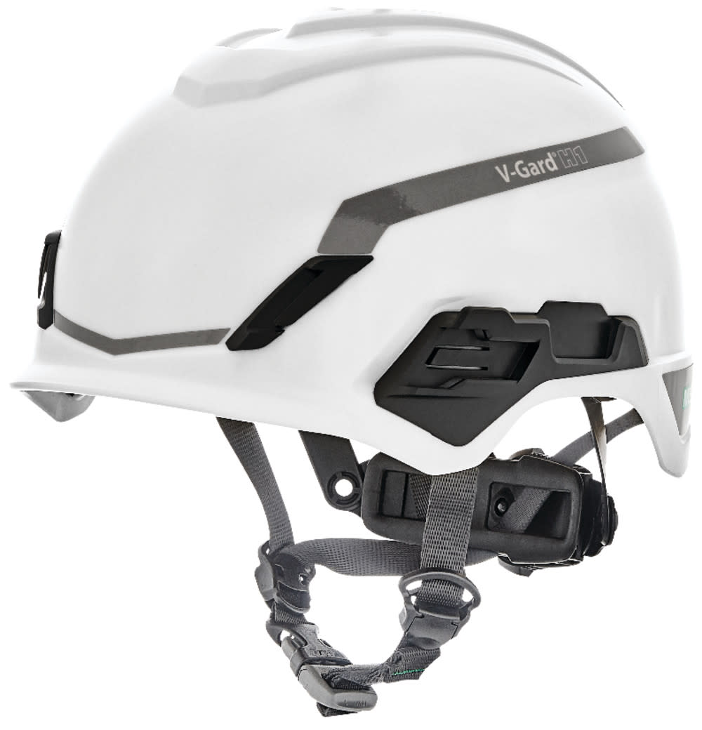 

MSA Safety Works V Gard H1 Safety Helmet Novent White Fas Trac III Pivot