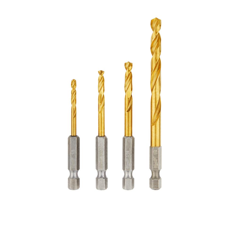 HBI #4 24° Milwaukee SHOCKWAVE Red Helix Drill Bits 4pc 48-89-4644