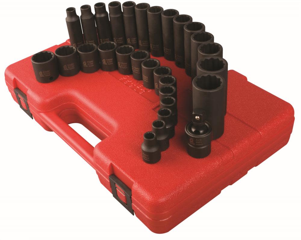 Sunex 3/8 In. Drive 12 Pt Metric Master Impact Socket Set 29 pc.