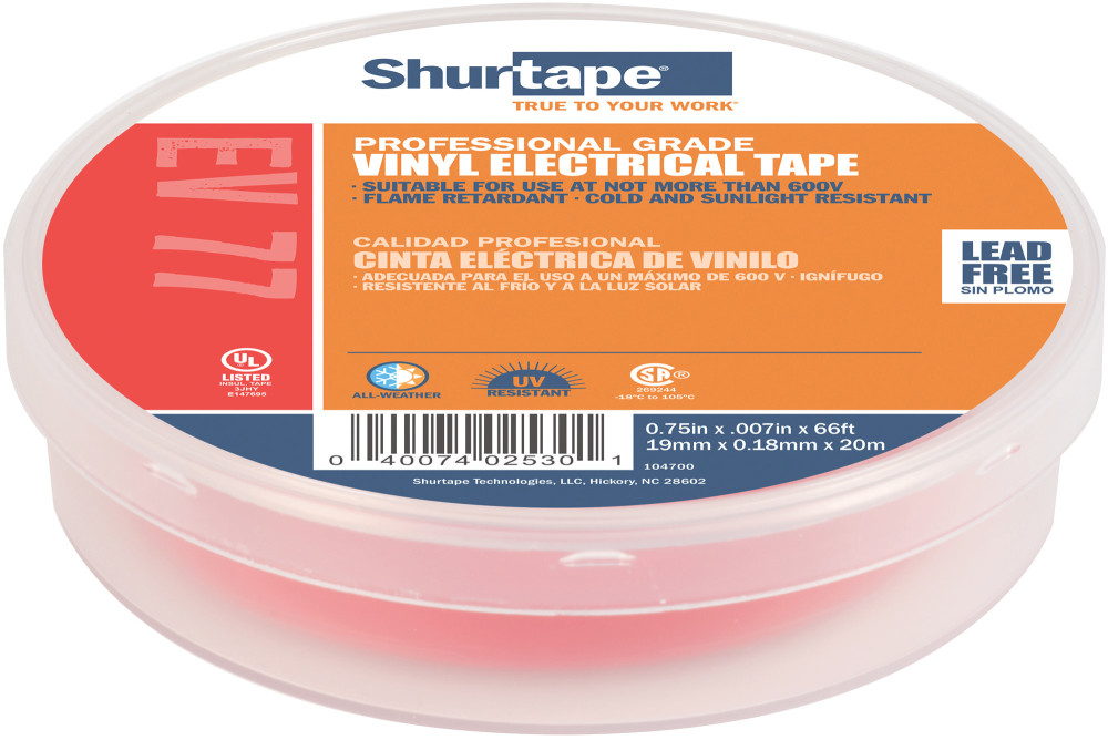 

Shurtape EV 77 Electrical Tape Red 3/4" x 66'