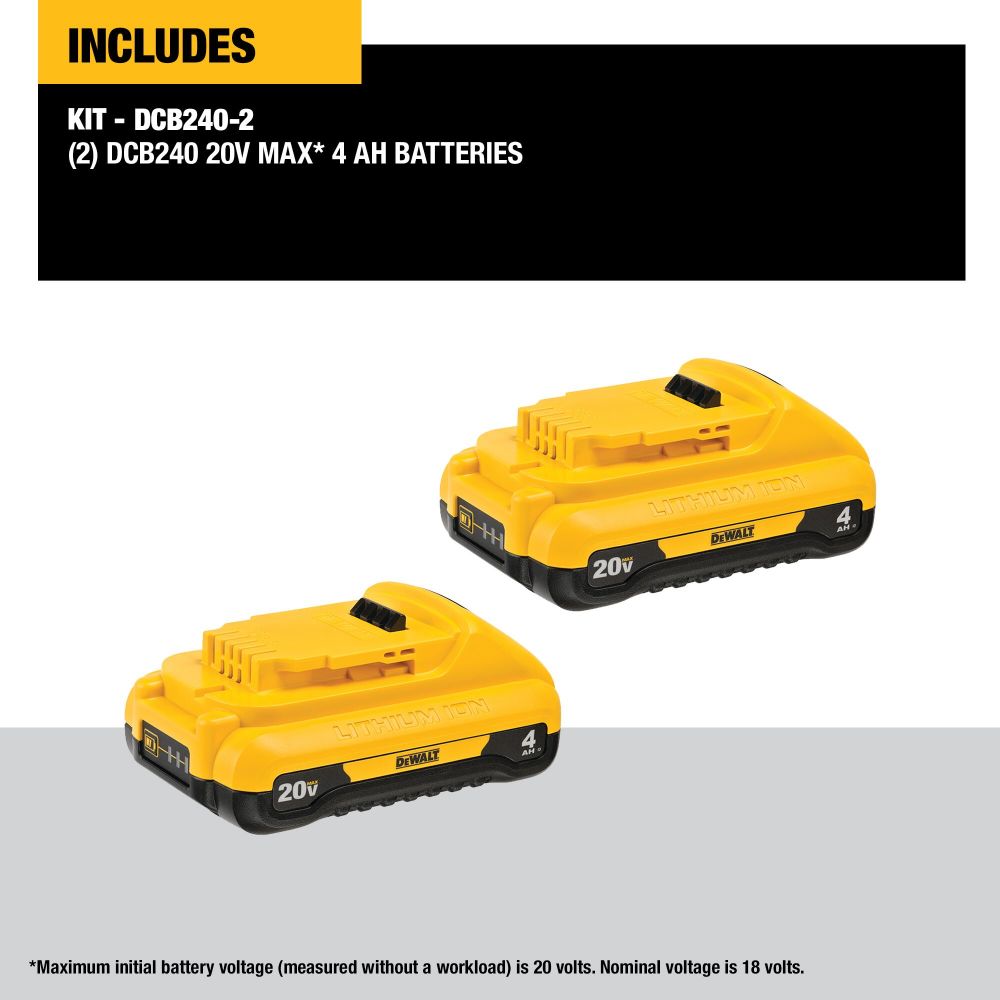 DEWALT 20V MAX 4Ah Compact Lithium Ion Battery 2 Pack DCB240 2 Acme Tools