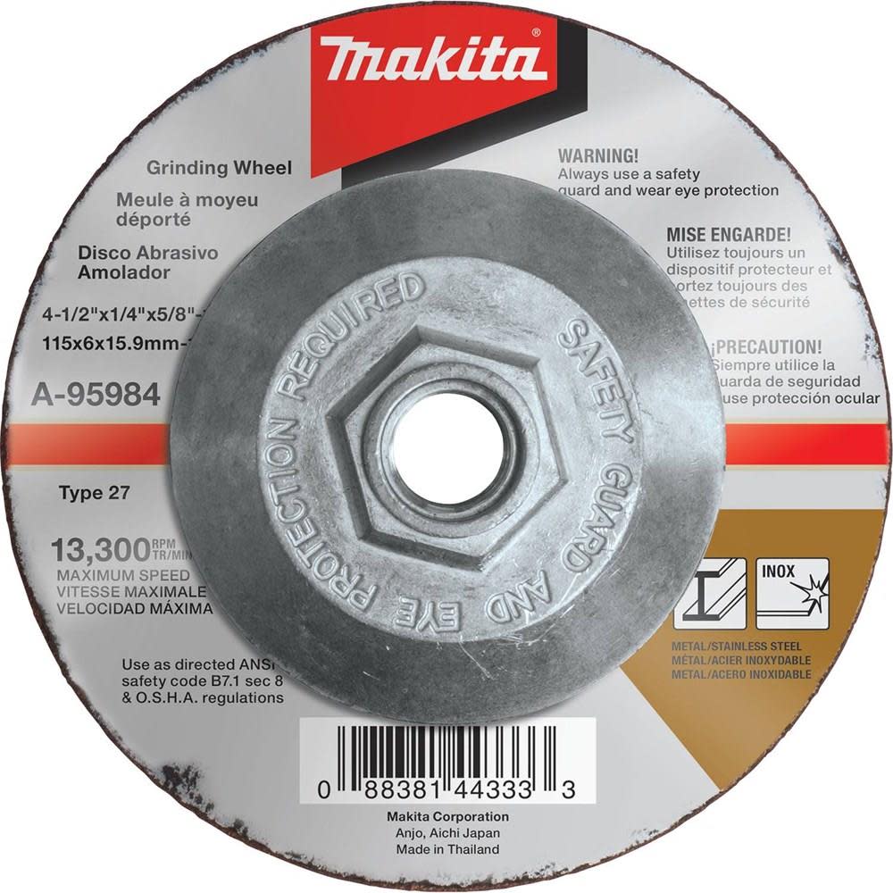 

Makita 4-1/2 in. x 1/4 in. x 5/8-11 in. INOX Grinding Wheel 36 Grit