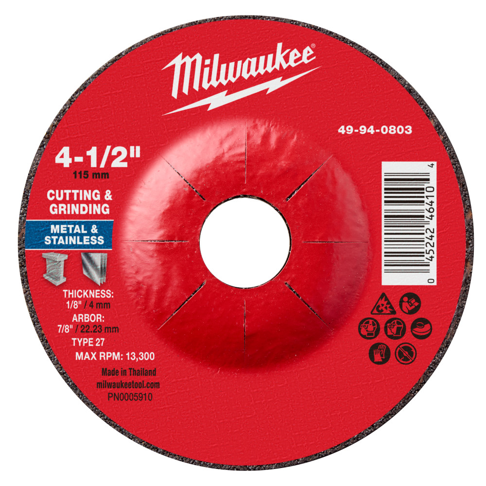 Milwaukee 4-1/2 Inch x 1/8 Inch x 7/8 Inch Dual Metal Cut & Grind Wheel Type 27