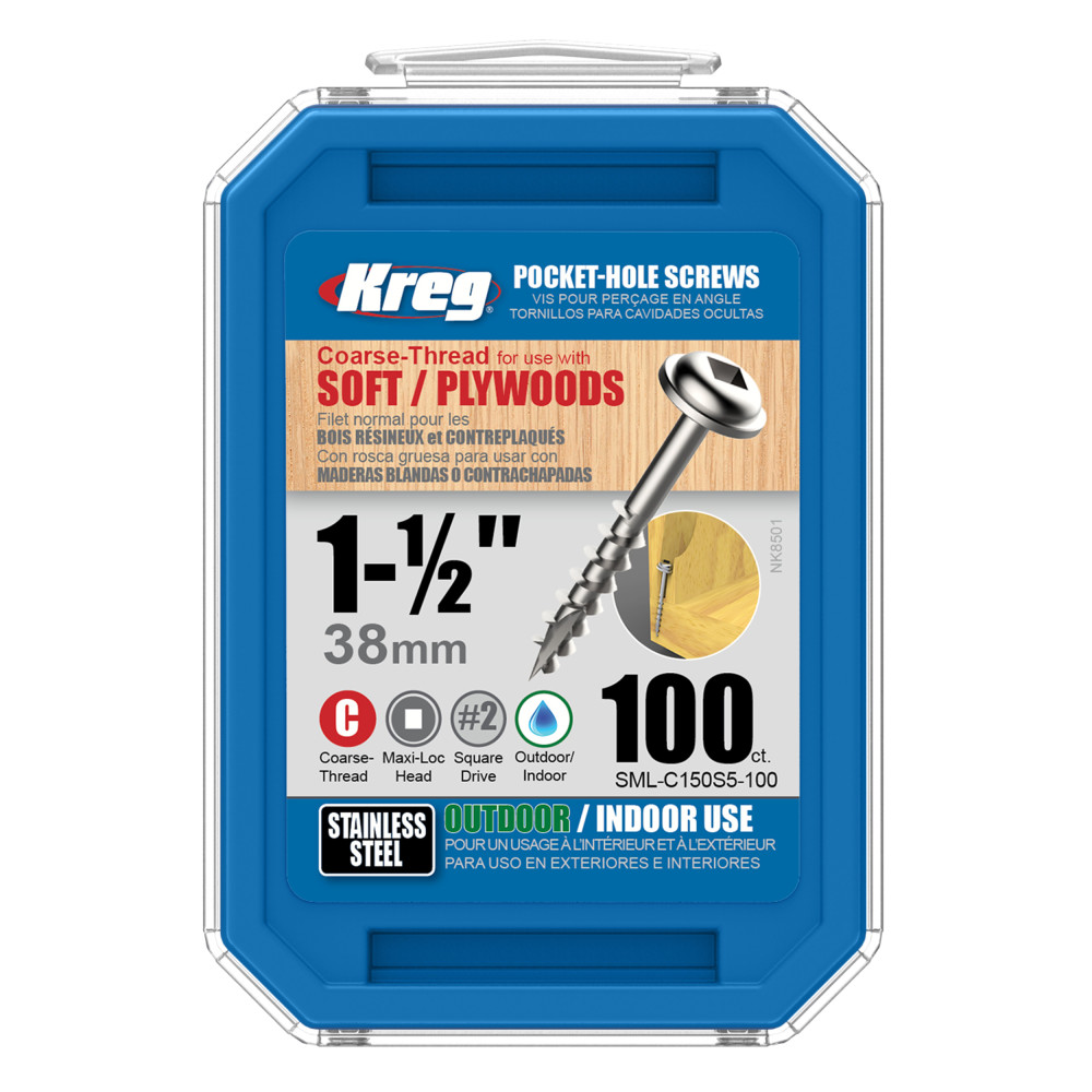 

Kreg 1-1/2" #8 CRS WH SS Pocket Screw - 100ct